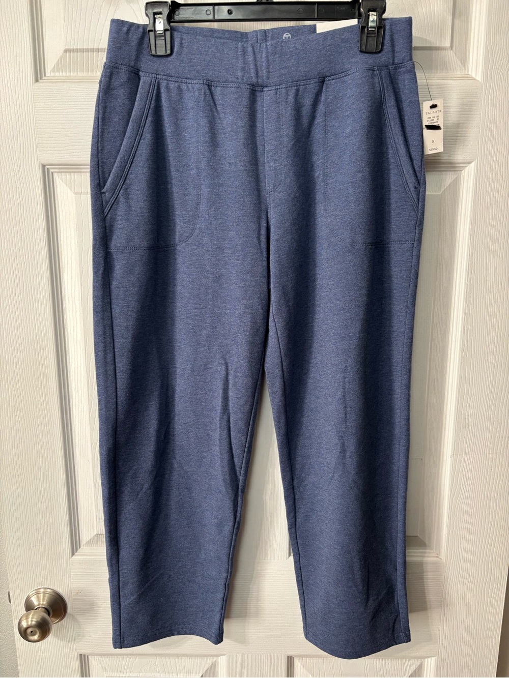 T By Talbots Size Small Cropped Pants Womens P Blue Elastic Waist Straight Leg